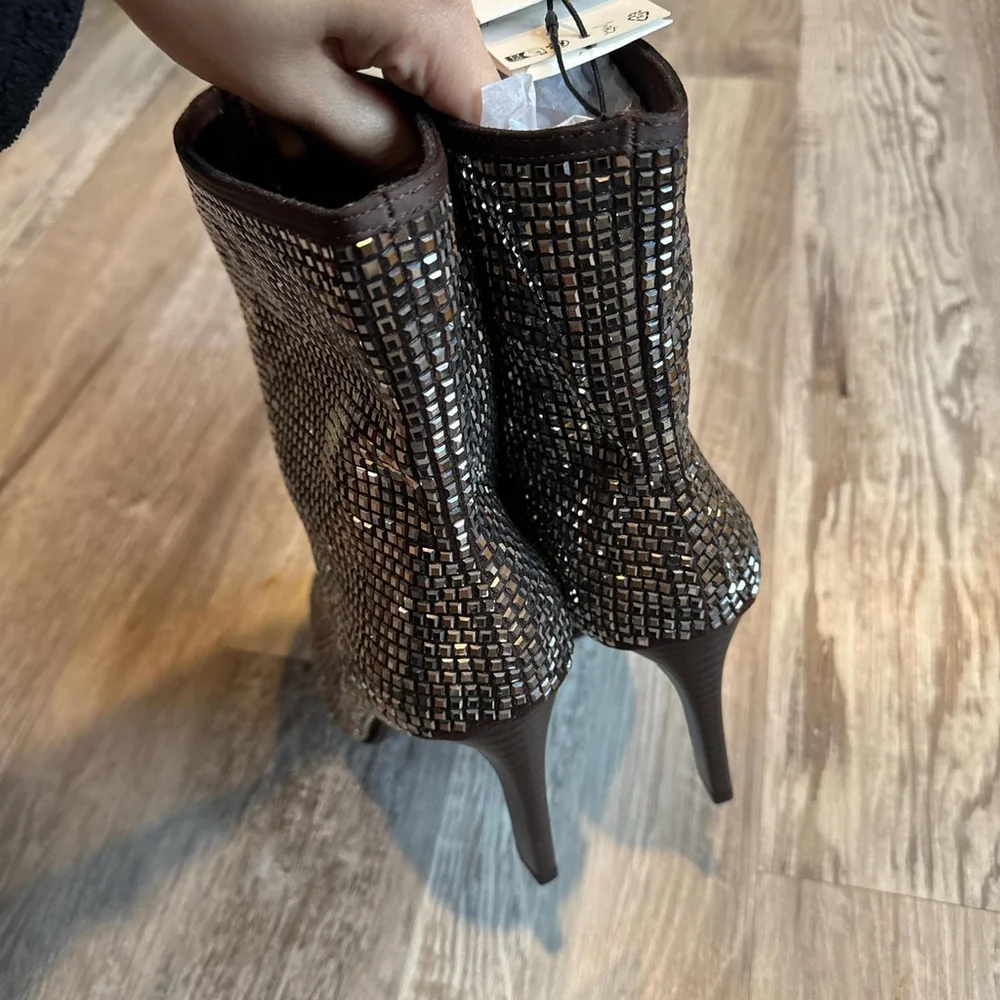 ZARA ZARA RHINESTONE HEELED ANKLE BOOTS - SIZE 8 or 38 - Picture 6 of 8